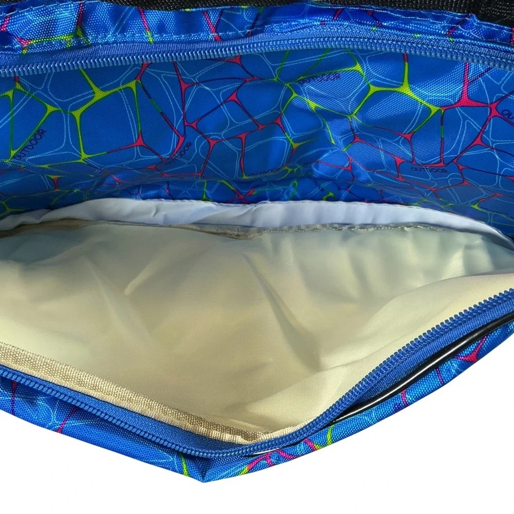 Outdoor Products Blue Neon Geometric Web Duffel Bag‎ Travel Gym Sporty Retro
